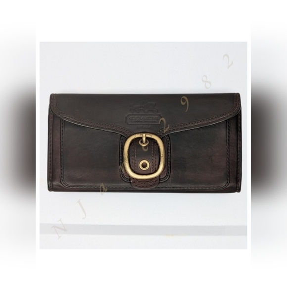 Coach Handbags - Vintage Coach Bleecker Dark Brown Smooth Leather Tattersall Buckle Long Wallet